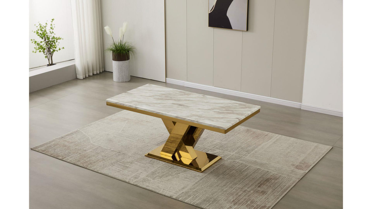 1660 - Marble Top Dining Table w/ Golden Base