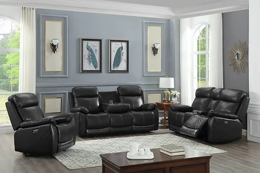 IF-8020 - Black Genuine Leather  Recliner