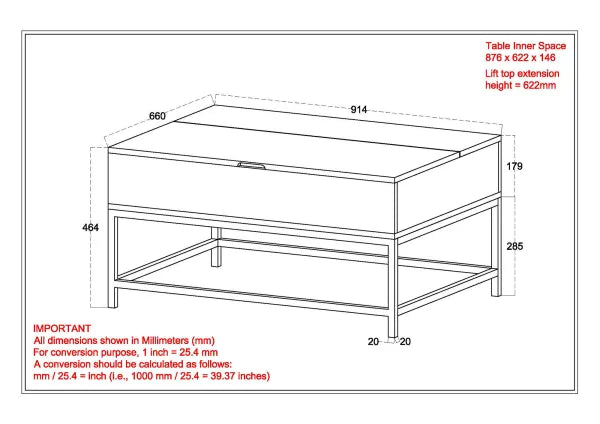 Ojas Lift-Top Coffee Table in Natural Burnt and Black