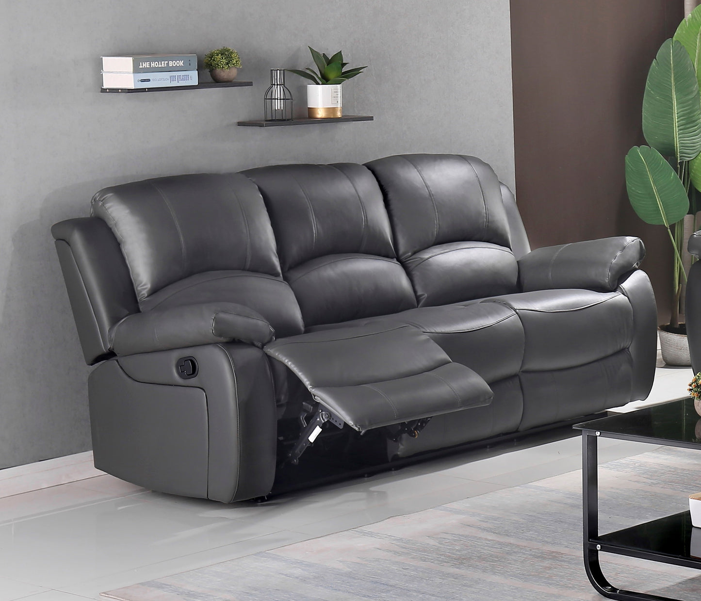 RECLINER SOFA WITH DROPDOWN TRAY- GREY - 6060S-GR