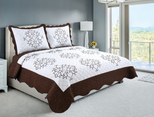 Embroidered Quilt Set - Dark Brown