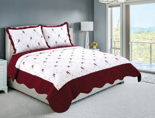 Embroidered Quilt Set - Burgundy