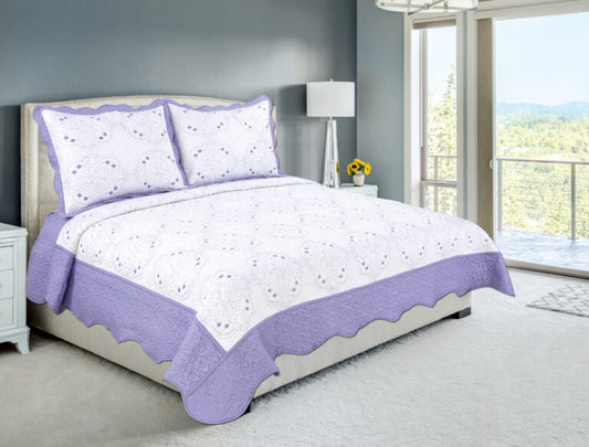 Embroidered Quilt Set - Purple