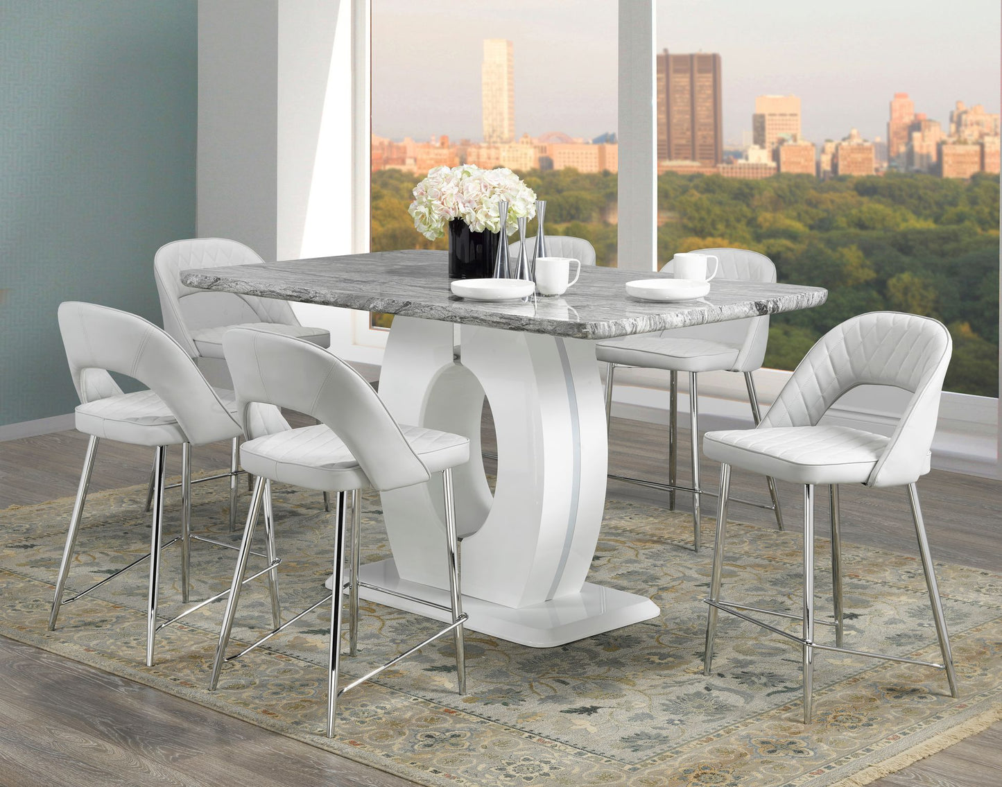 7-PIECE DINING SET - WHITE/GREY - F-895-7